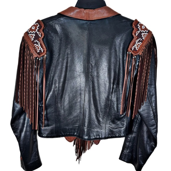 Vintage Arturo Handmade Cropped Fringed Leather Jacket Sz 10 Buttery Soft Black - Picture 4 of 10